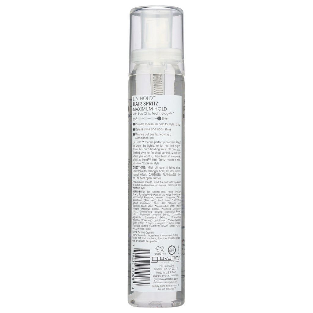 GV047 | back label of clear hair spritz bottle showing ingredients, directions, and barcode - Thumbnail