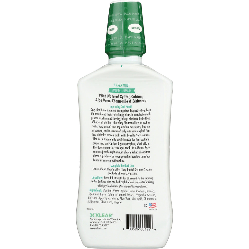 XL045 | Back label of spearmint oral rinse bottle showing directions, ingredients, and barcode - Thumbnail