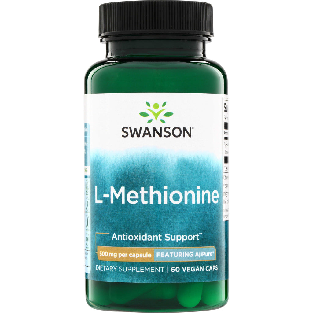 SWU451 | Swanson L-Methionine, Antioxidant Support, 500 mg per capsule, 60 vegan caps, featuring AjiPure - Thumbnail