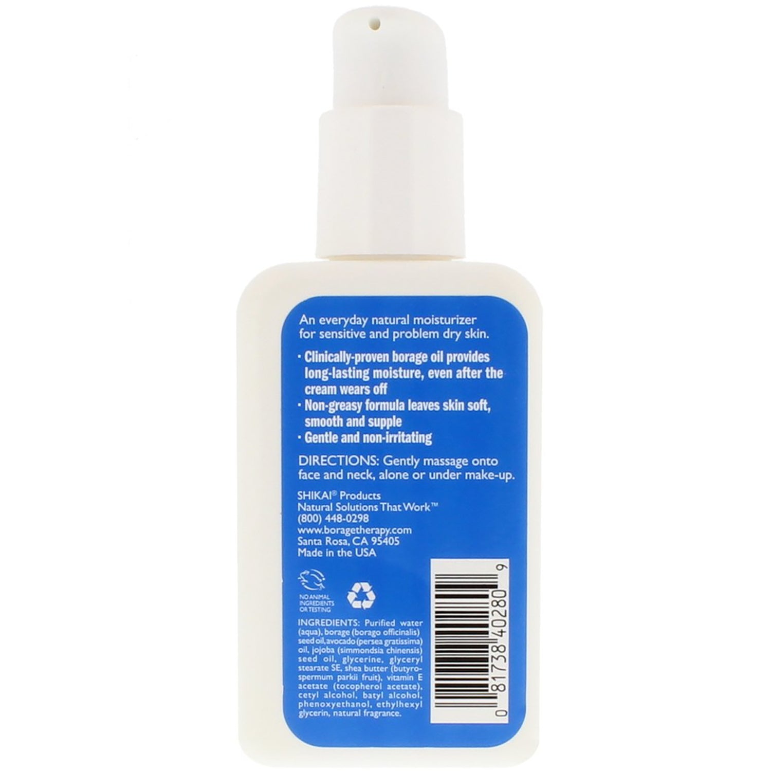 SHK011 | Back label of white pump bottle showing directions, ingredients, and barcode