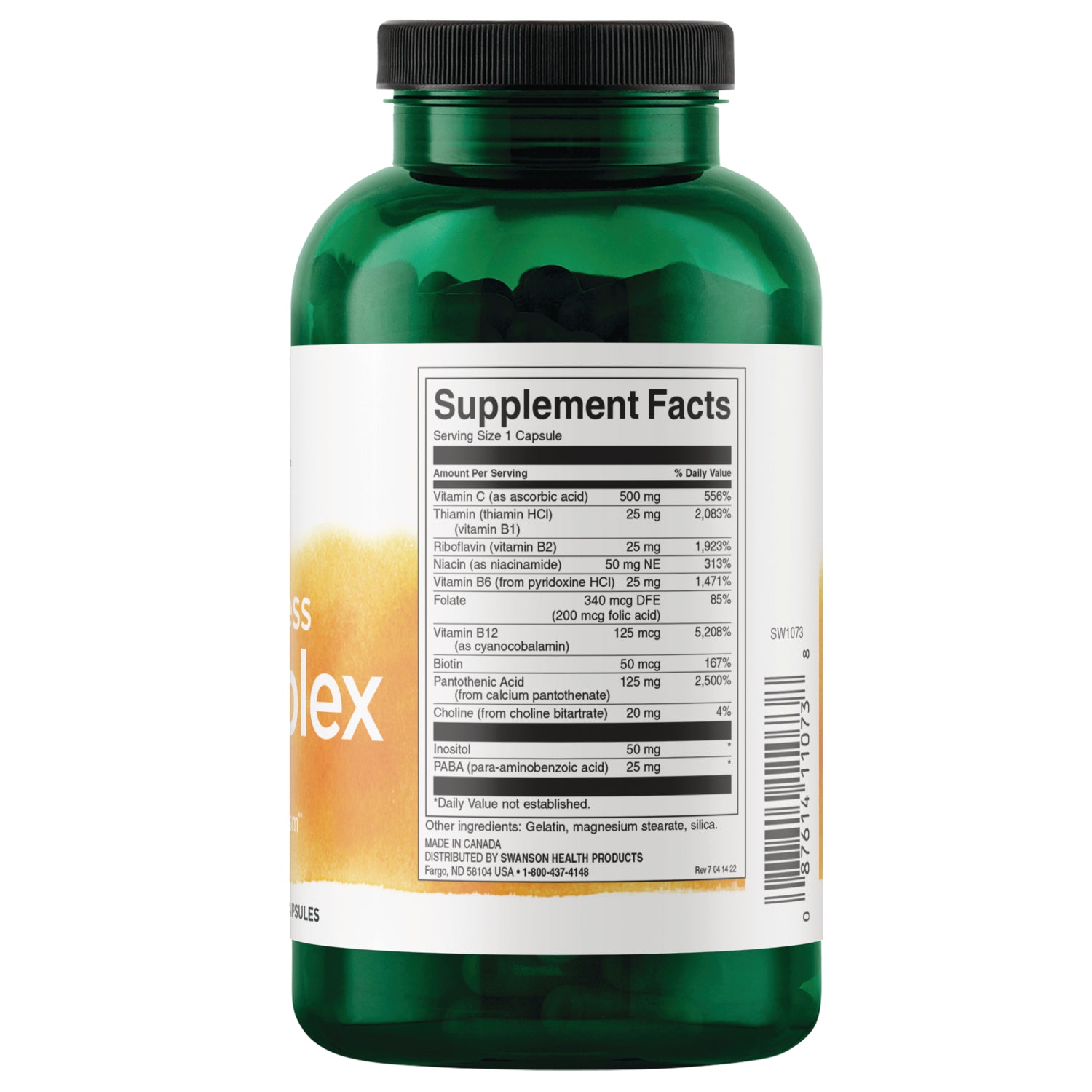 SW1073 | Back label with supplement facts and serving information