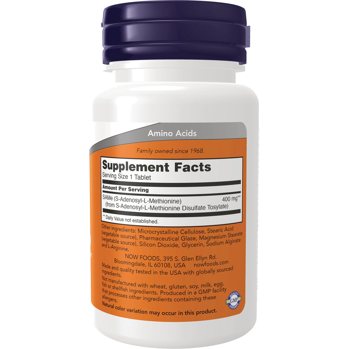 NWF224 | Back of white supplement bottle showing Supplement Facts panel, ingredients list and Amino Acids header