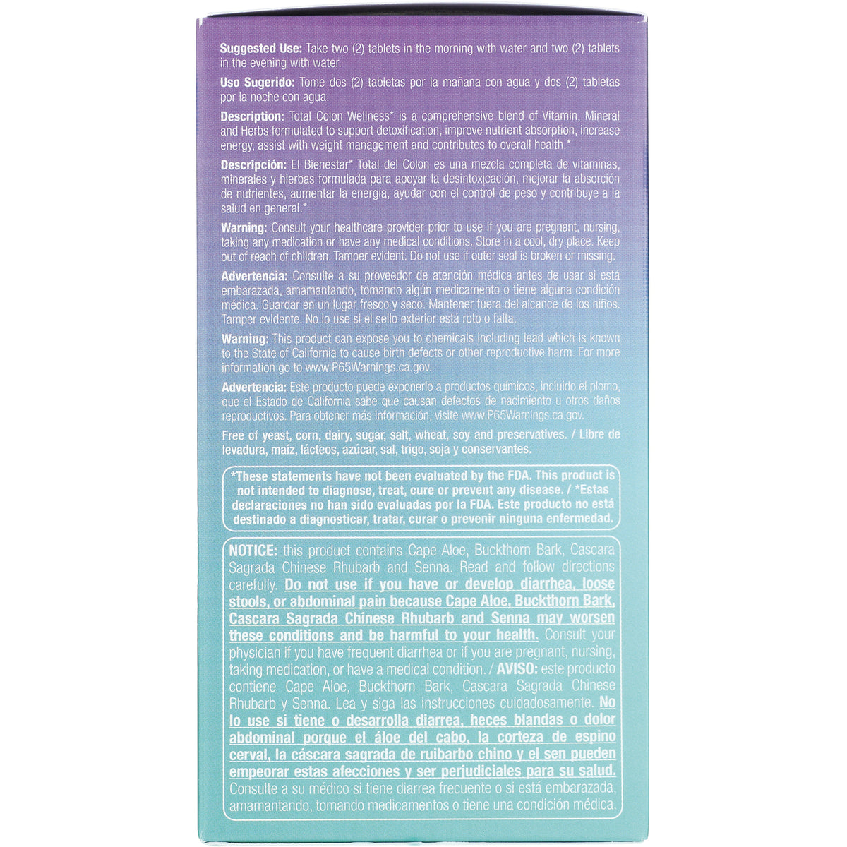 BNN005 | Back panel with directions, warnings and ingredient notices in English and Spanish