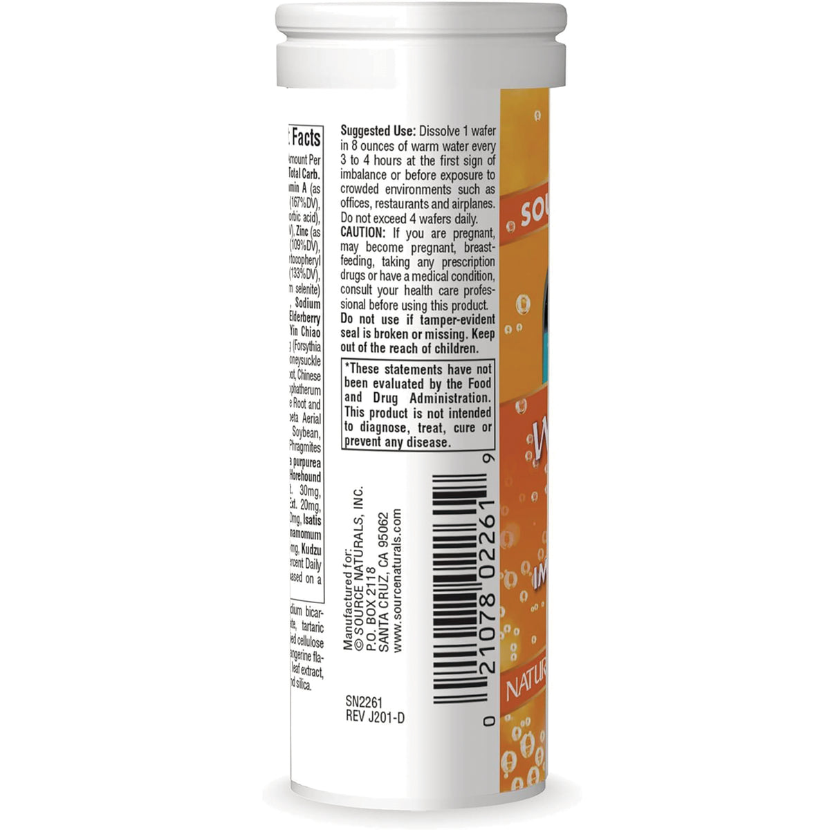 SN273 | Back label with Supplement Facts, Suggested Use, caution statement, and barcode