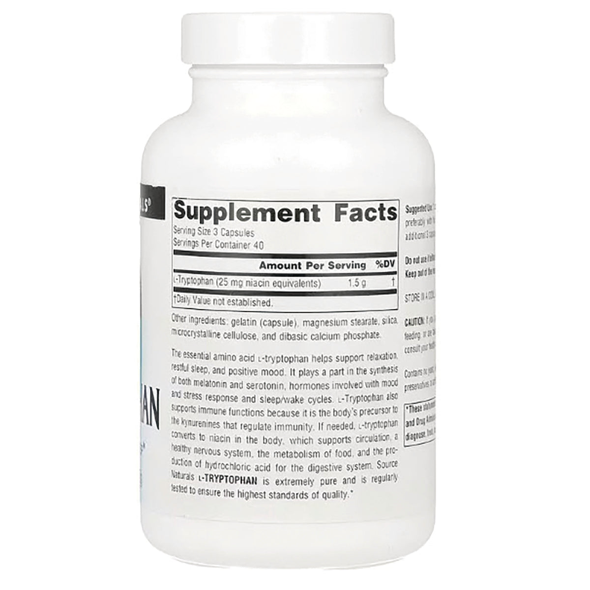 SN389 | Back label of dietary supplement bottle showing Supplement Facts and ingredient text