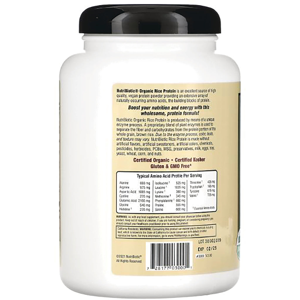 NUB018 | Back label of white protein powder jar showing ingredients, typical amino acid profile and barcode - Thumbnail