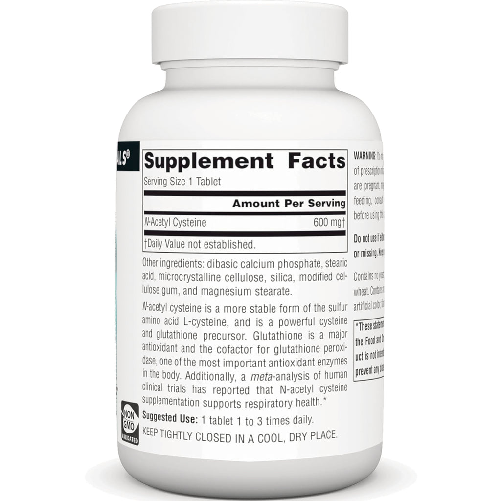 SN356 | Supplement Facts label showing serving size 1 tablet and N-Acetyl Cysteine 600 mg - Thumbnail