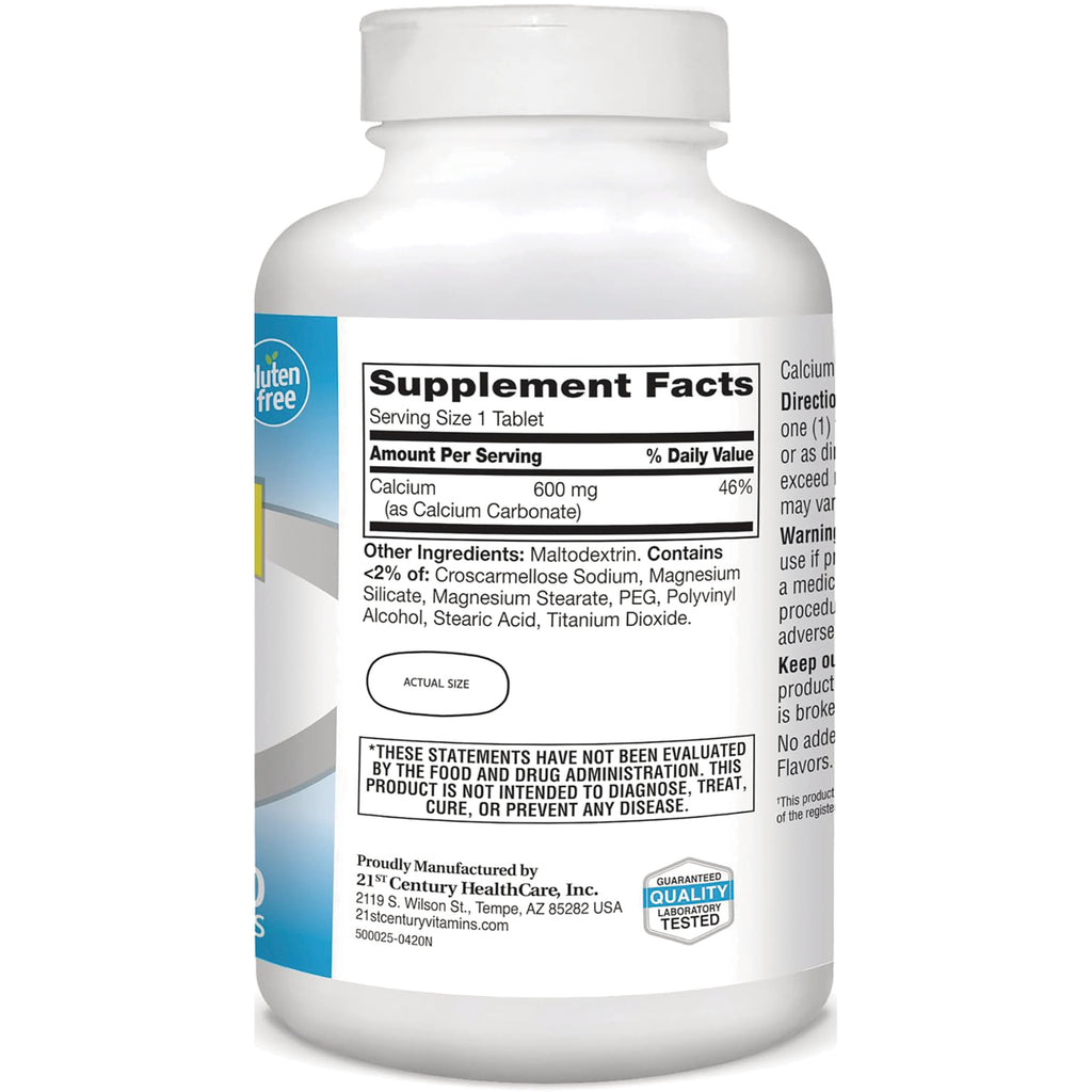 CNT263 | back label showing Supplement Facts panel for calcium 600 mg per tablet and ingredient list - Thumbnail