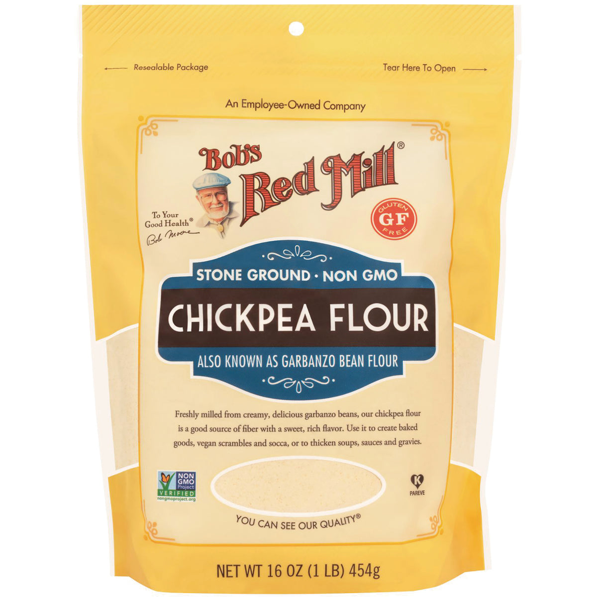 BOB447 | Bob's Red Mill Chickpea Flour pouch, stone ground non GMO, net wt 16 oz