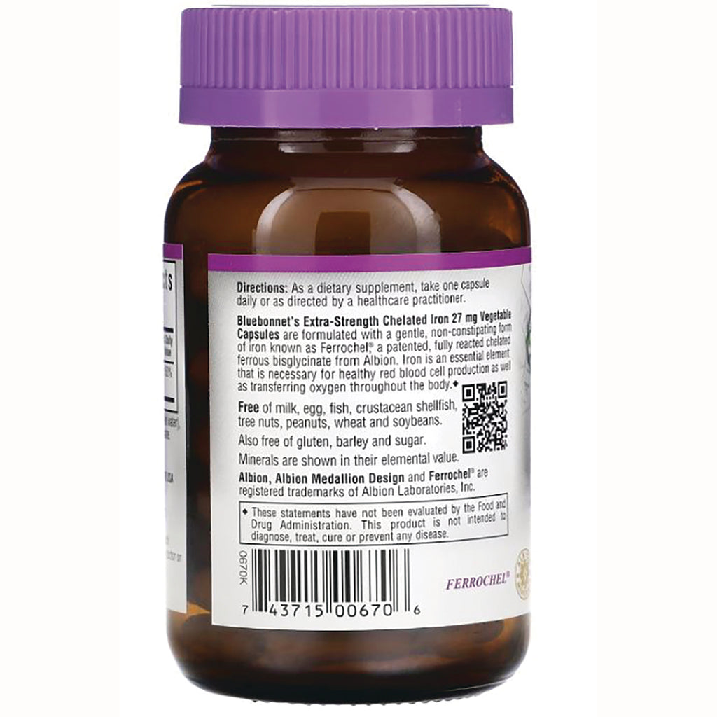 BLU079 | Back of brown supplement bottle with purple cap showing label text, barcode and QR code - Thumbnail