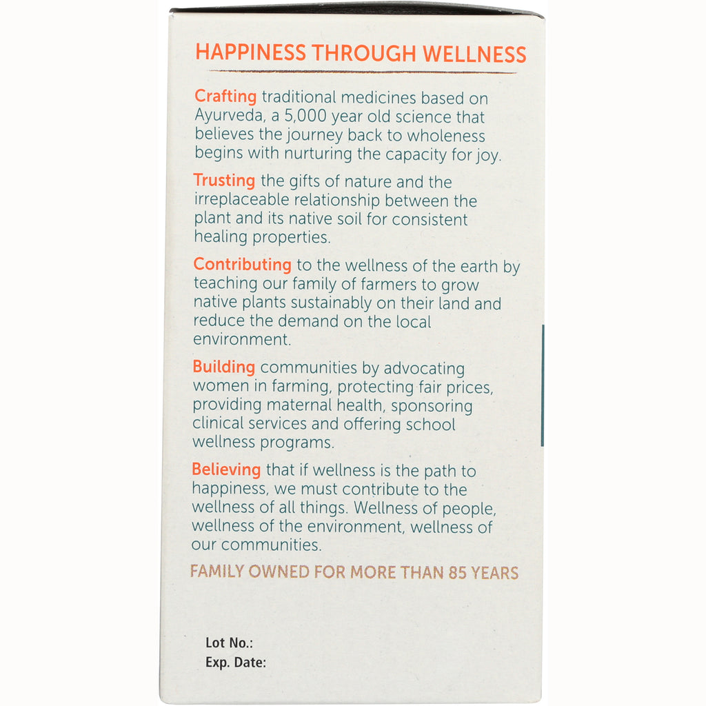 HHH004 | side panel titled HAPPINESS THROUGH WELLNESS listing Crafting, Trusting, Contributing, Building, Believing and FAMILY OWNED FOR MORE THAN 85 YEARS - Thumbnail
