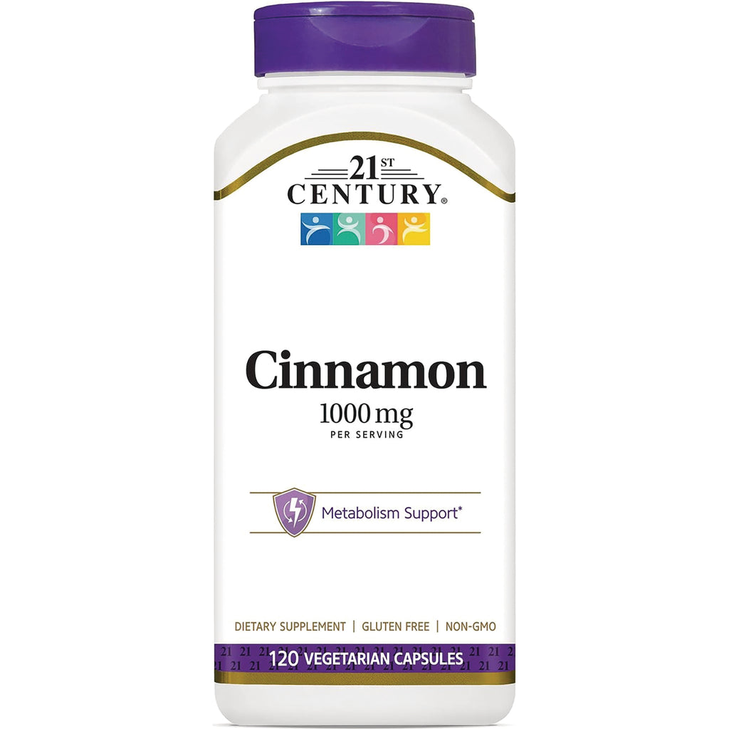 CNT036 | 21st Century Cinnamon 1000 mg supplement bottle front label, metabolism support, 120 vegetarian capsules - Thumbnail