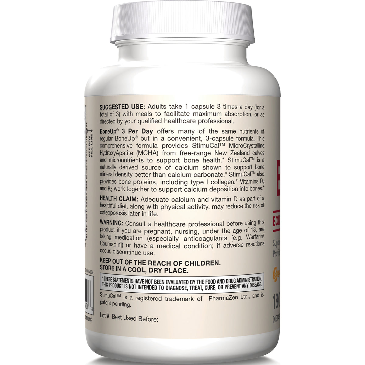 JR309 | back label of supplement bottle showing suggested use, warnings, and storage instructions