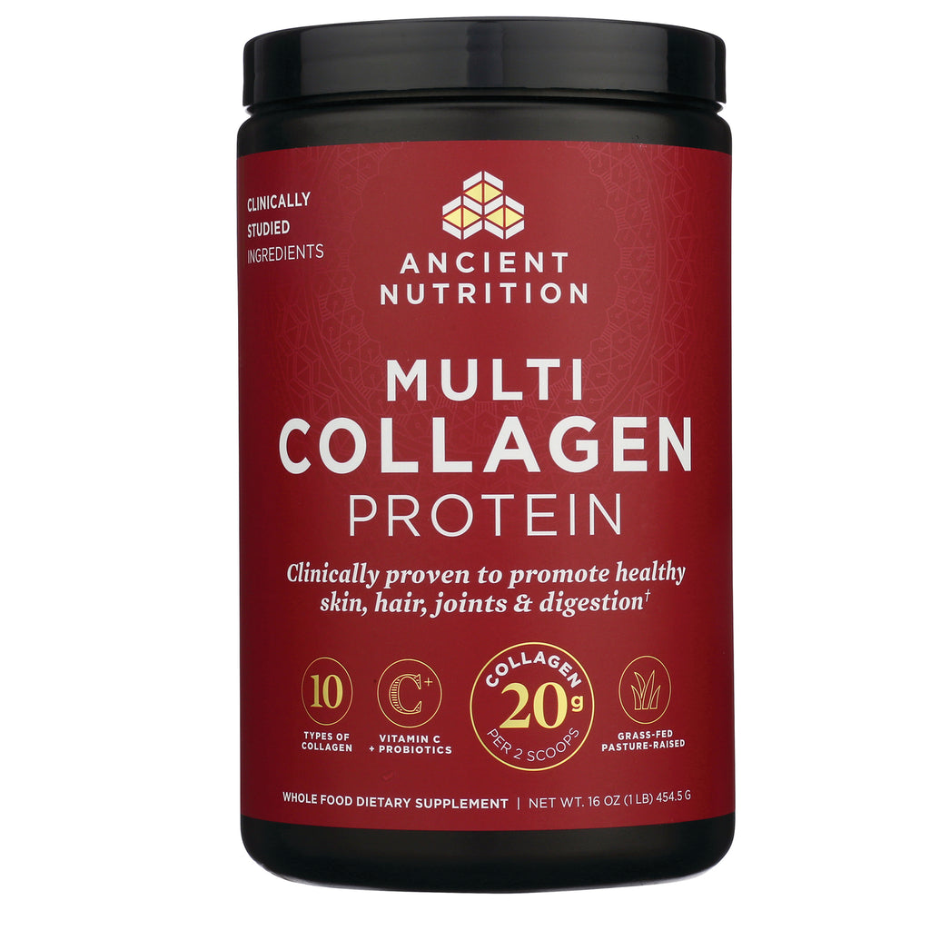 ATN047 | Ancient Nutrition Multi Collagen Protein red tub front showing product name and 20 g collagen per 2 scoops - Thumbnail