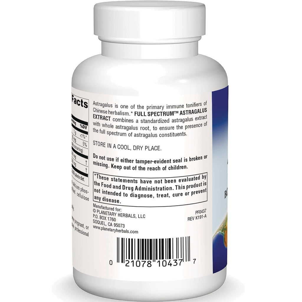 PF096 | back label of white supplement bottle with astragalus extract description FDA disclaimer and barcode - Thumbnail