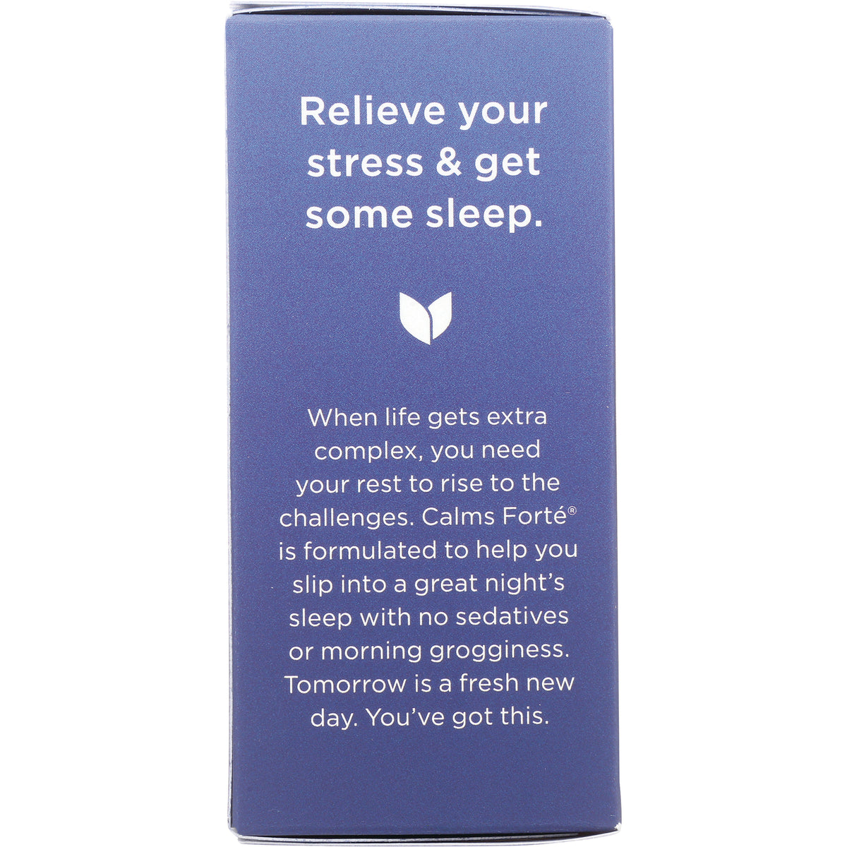 HY261 | purple product box side reading Relieve your stress & get some sleep and describing Calms Fort sleep support