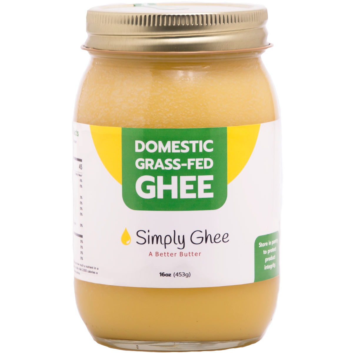 SMG005 | Glass jar of domestic grass-fed ghee labeled Simply Ghee 16oz