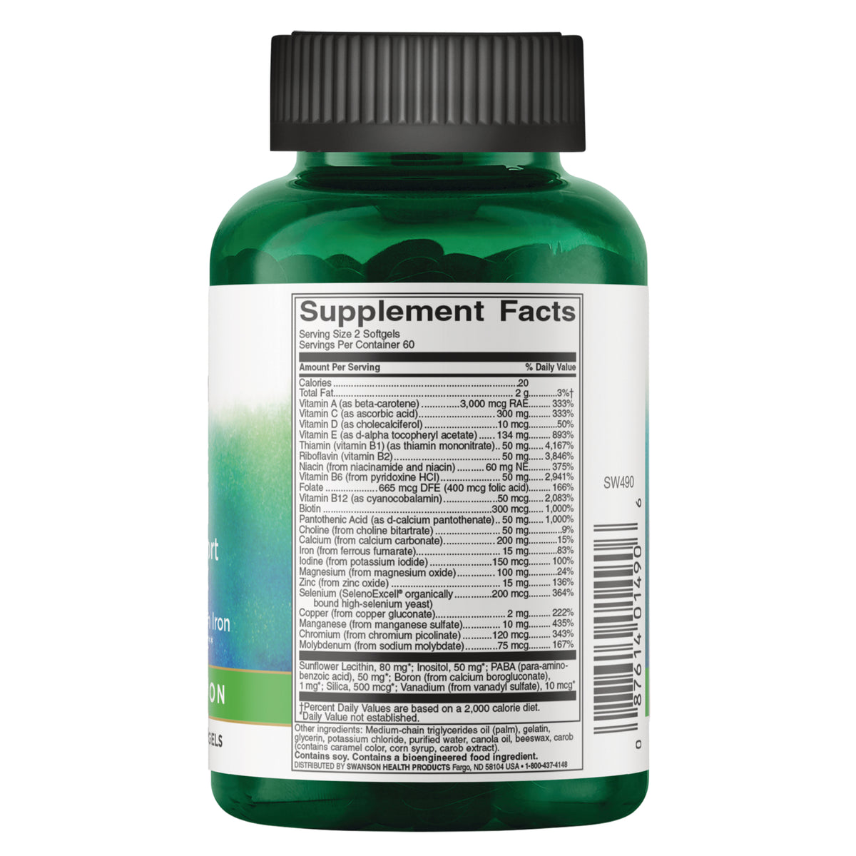 SW490 | Supplement Facts label with vitamins and minerals