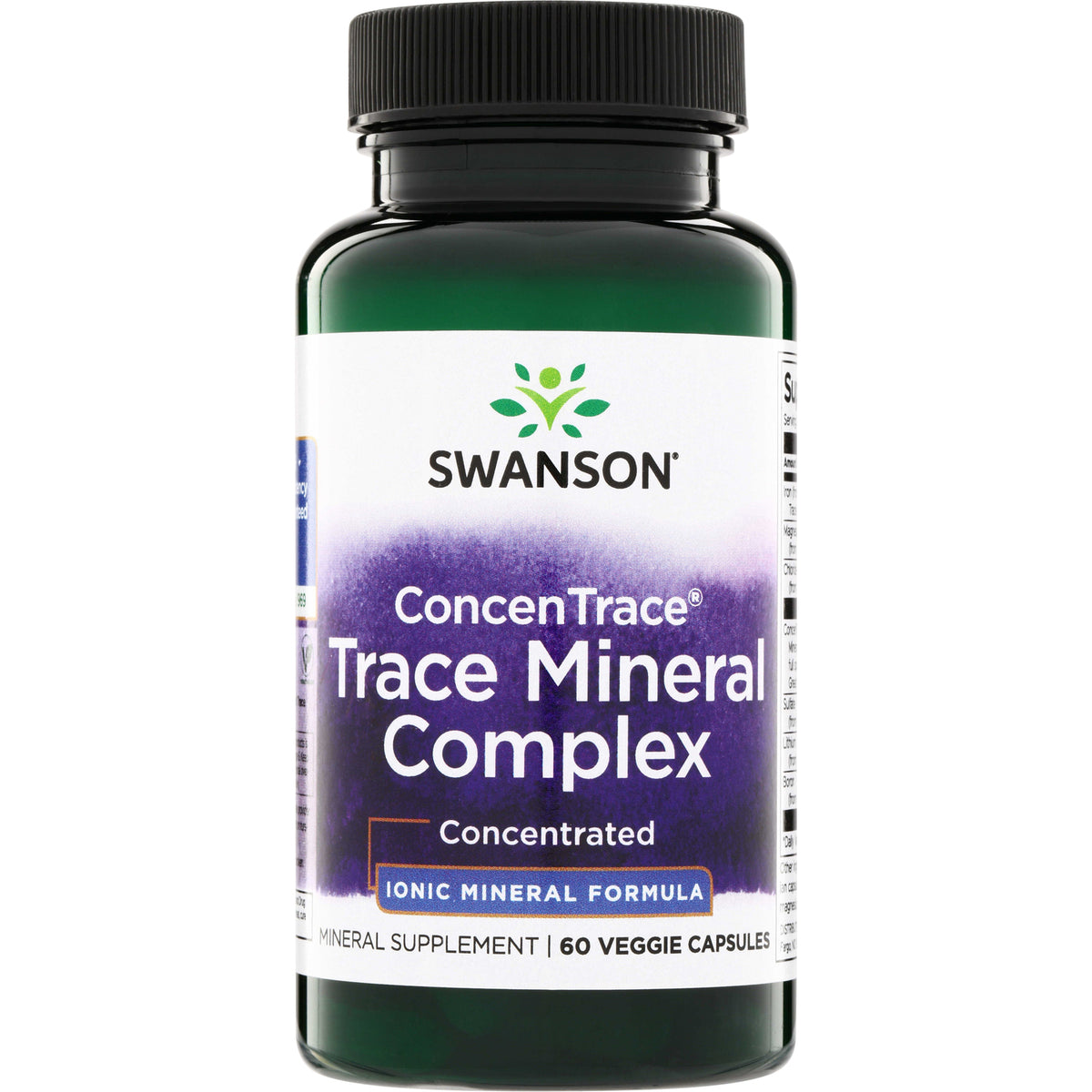 SWU244 | Swanson ConcenTrace Trace Mineral Complex supplement, Concentrated Ionic Mineral Formula, 60 veggie capsules