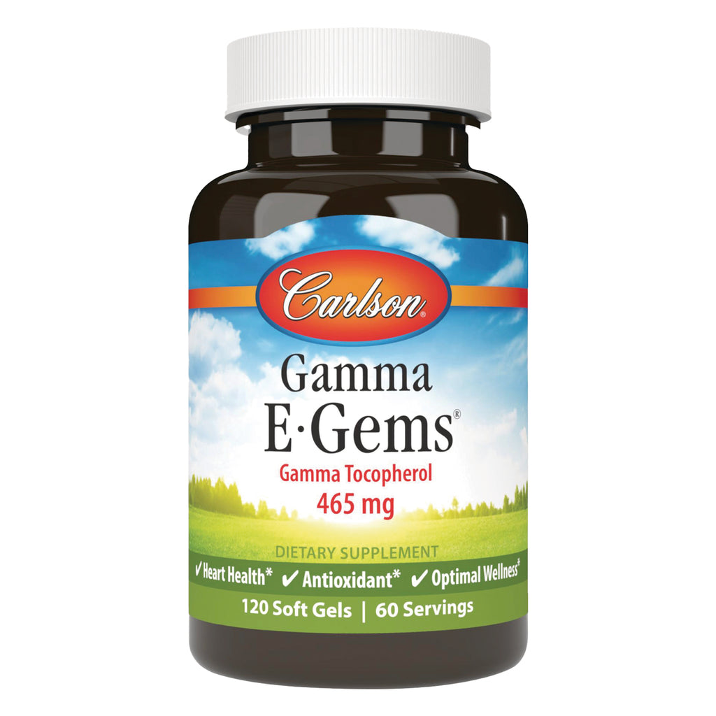 CSN249 | Carlson Gamma EGems bottle labeled Gamma Tocopherol 465 mg dietary supplement, 120 soft gels - Thumbnail