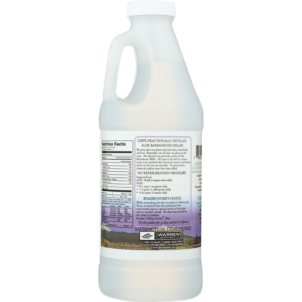 GAL001 | Back label of white gallon bottle showing nutrition facts and product information for 100% fractionally distilled aloe - Thumbnail
