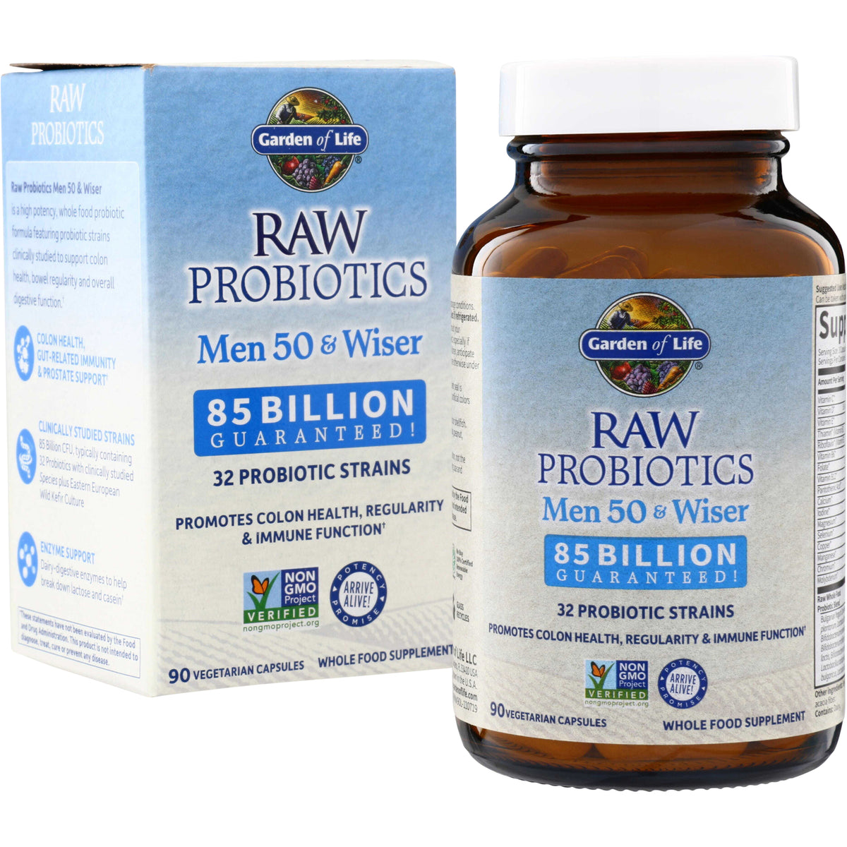 GLF131 | Garden of Life RAW Probiotics Men 50 & Wiser, 85 Billion Guaranteed, 90 vegetarian capsules