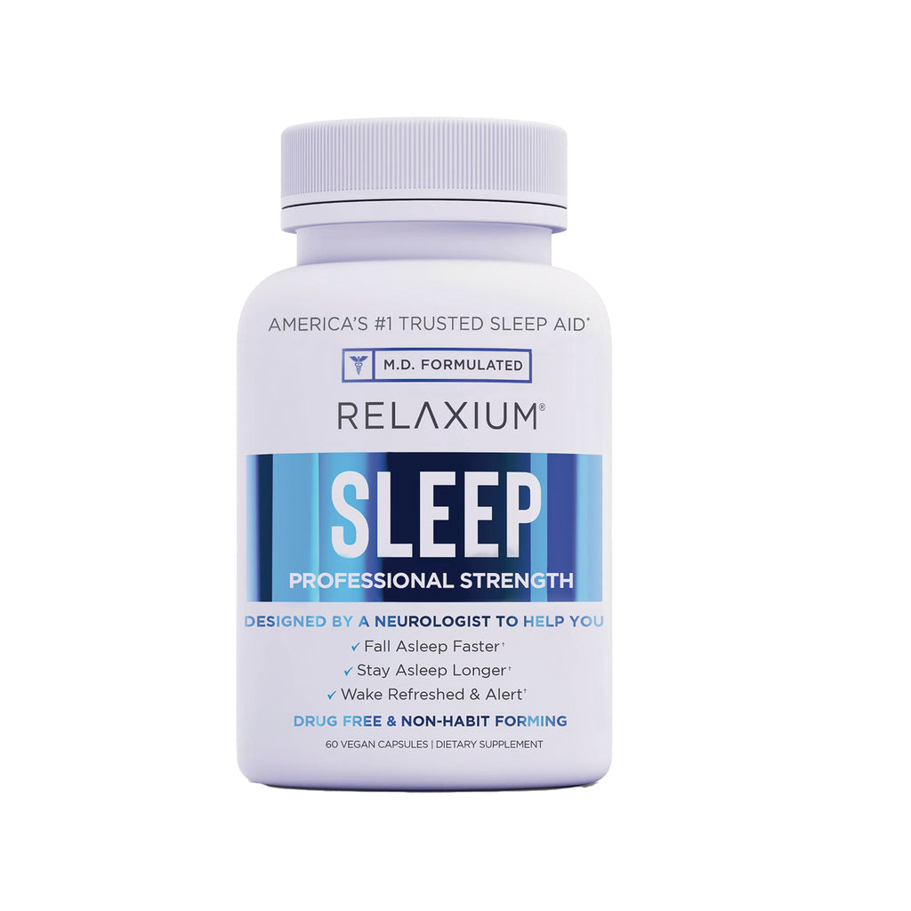 REL001 | Relaxium SLEEP professional strength white supplement bottle with label showing 60 vegan capsules - Thumbnail
