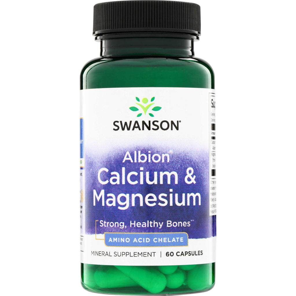 SWU464 | Swanson Albion Calcium & Magnesium, Amino Acid Chelate, mineral supplement, 60 capsules - Thumbnail