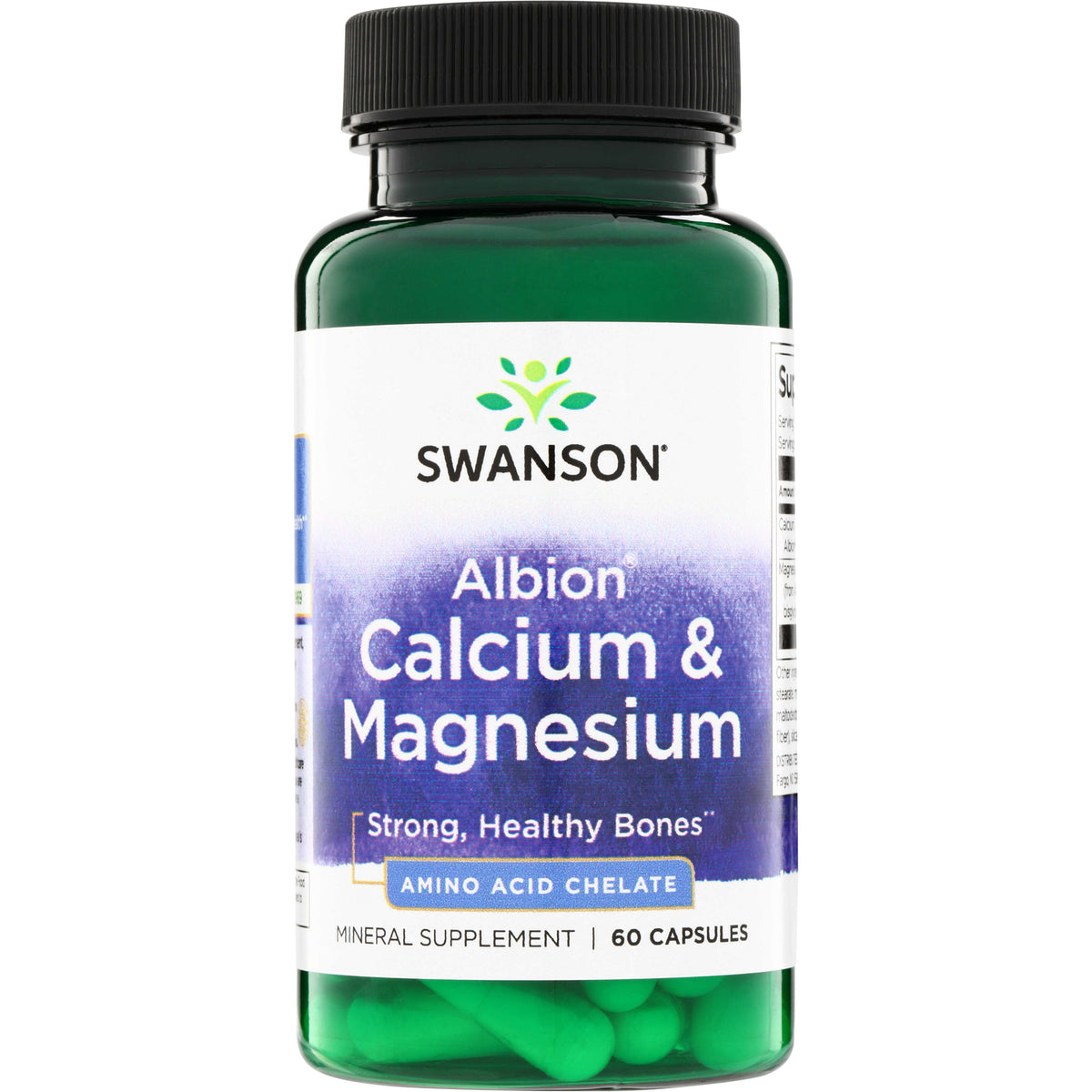 SWU464 | Swanson Albion Calcium & Magnesium, Amino Acid Chelate, mineral supplement, 60 capsules