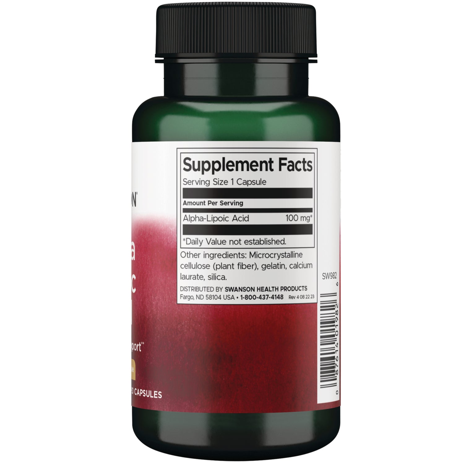 SW1080 | Back label with Supplement Facts panel for Alpha-Lipoic Acid 100 mg