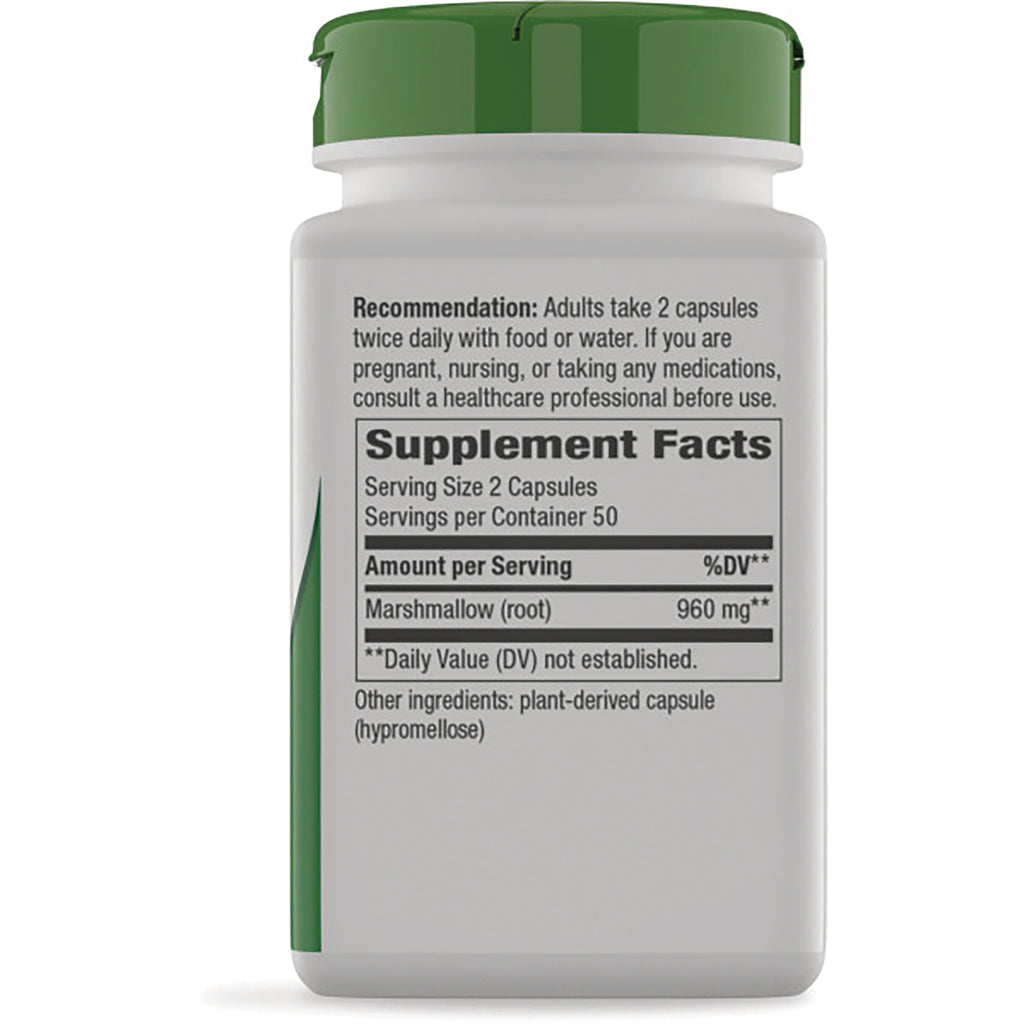 NW155 | Back label showing Supplement Facts and directions, Marshmallow (root) 960 mg, serving size 2 capsules - Thumbnail