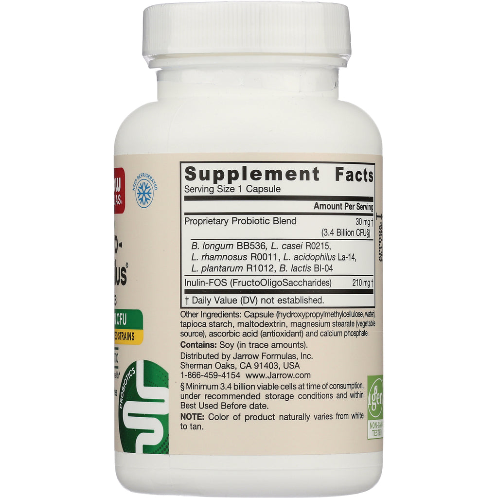 JR021 | bottle back showing supplement facts panel and ingredient list for probiotic supplement - Thumbnail