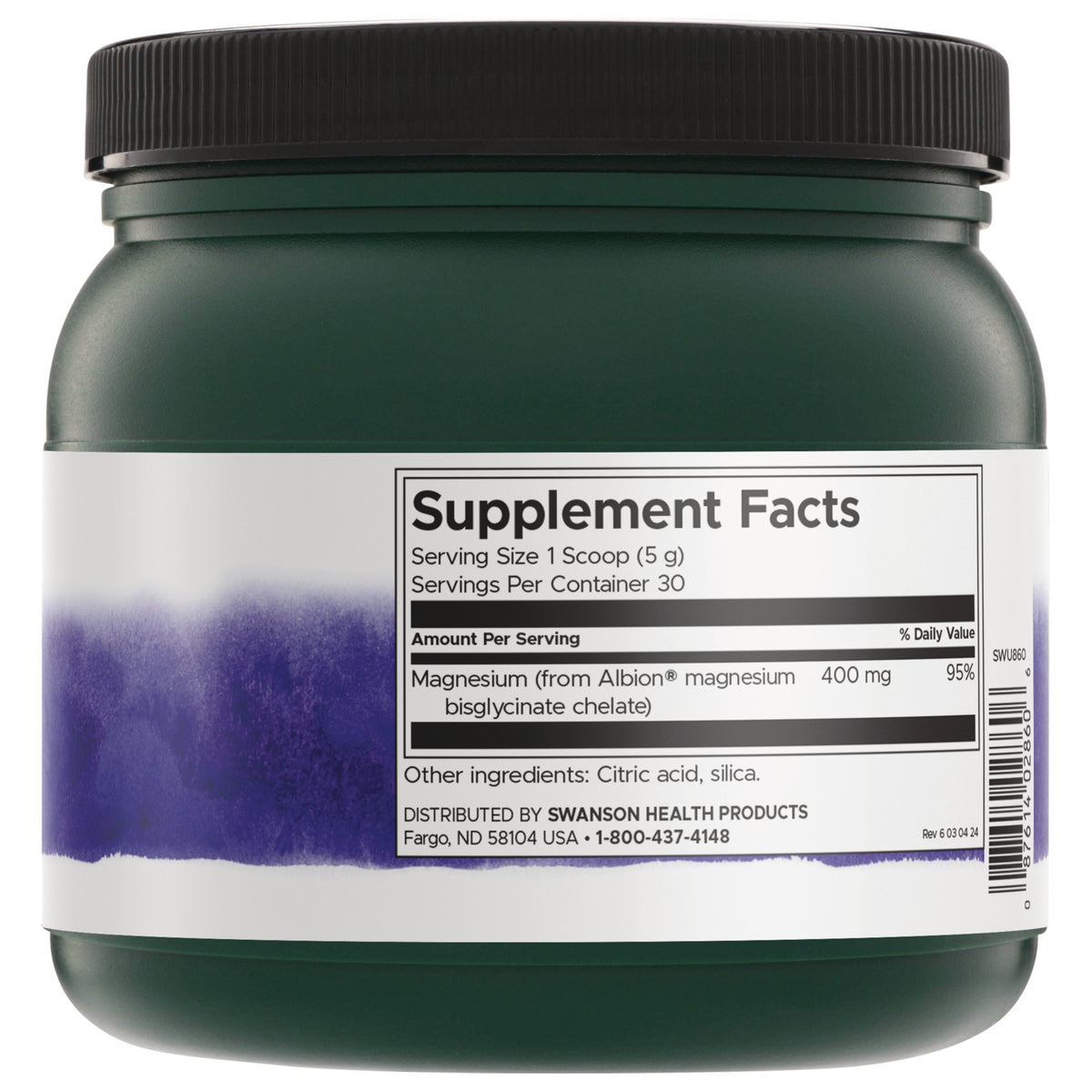 SWU860 | Back label with supplement facts and serving information