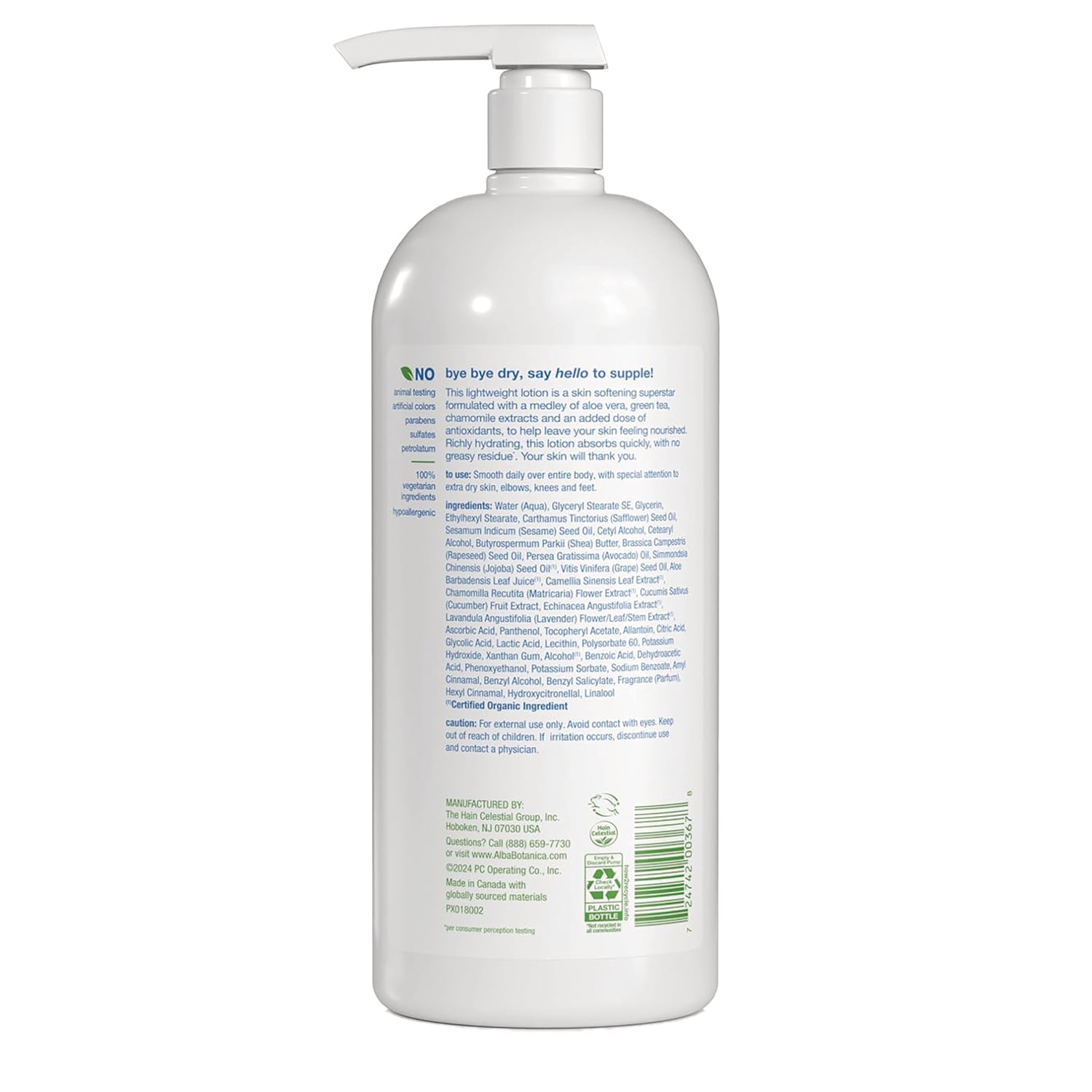 ABA064 | Back label of white pump lotion bottle showing ingredients, usage text and barcode