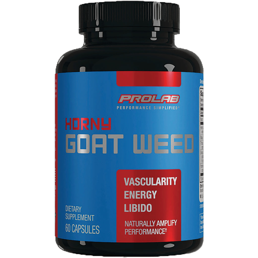 PRL035 | ProLab Horny Goat Weed supplement bottle, blue label reading Vascularity Energy Libido, 60 capsules - Thumbnail