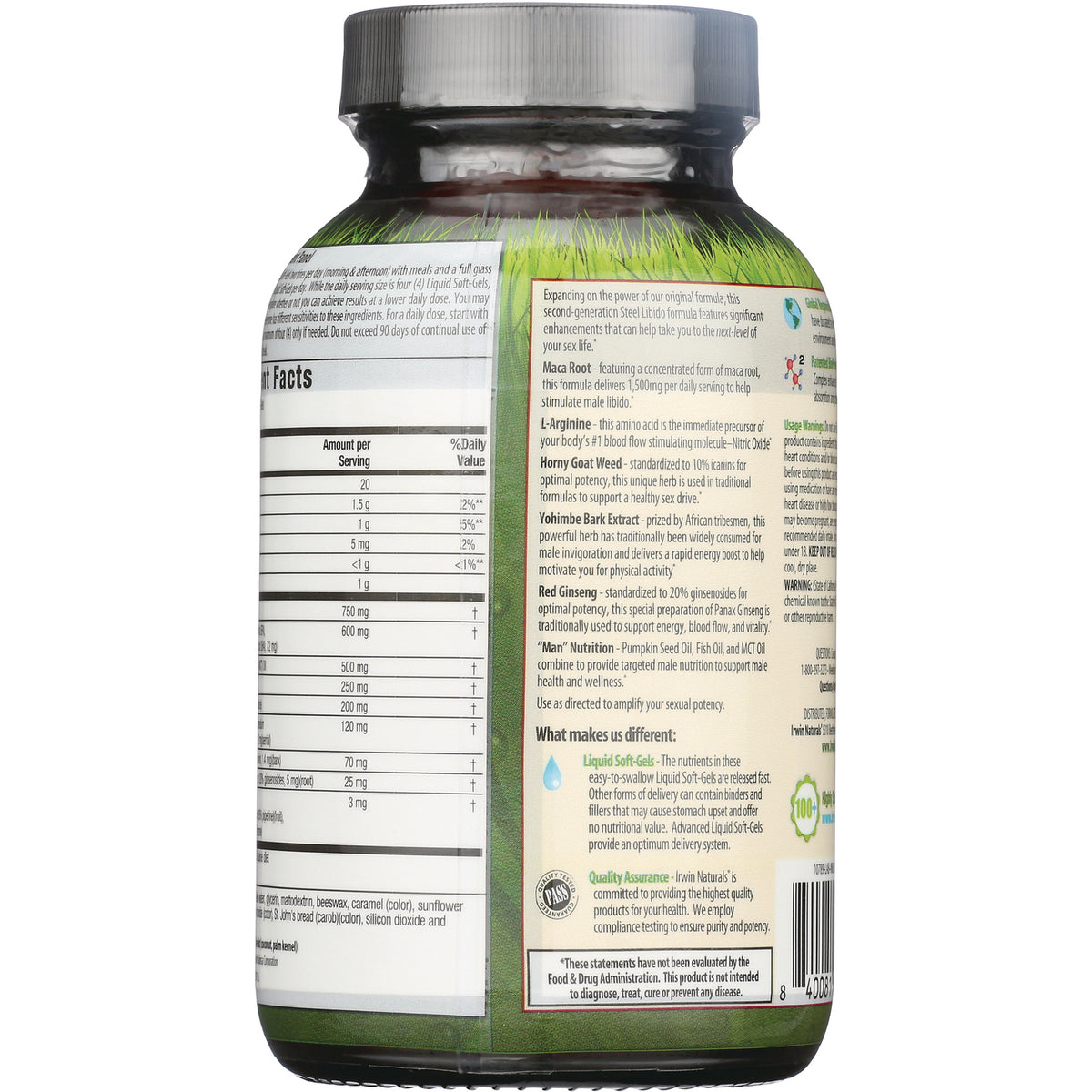 IR258 | back of supplement bottle showing supplement facts panel, ingredient list, and barcode