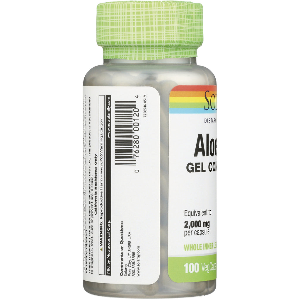 SLR253 | side view of supplement bottle with barcode, partial Aloe label showing 2,000 mg per capsule and 100 VegCaps - Thumbnail