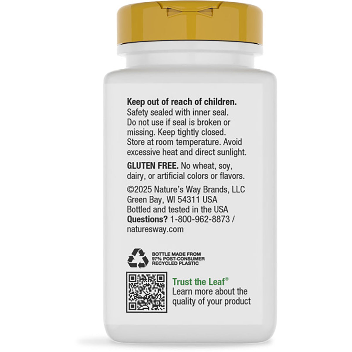 NW362 | back of black supplement bottle showing Supplement Facts panel, green benefits panel labeled Supports Heart & Function and barcode