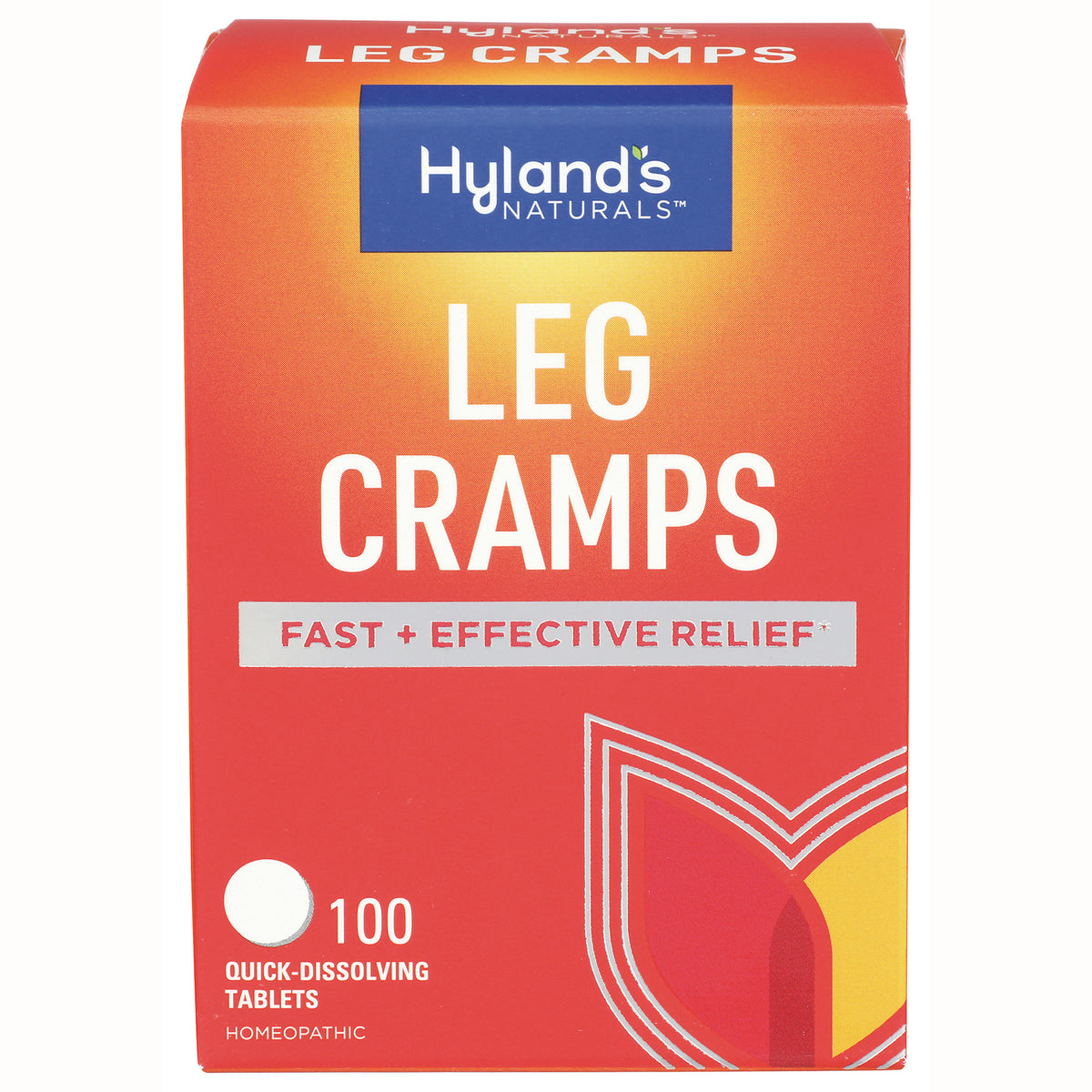 HY260 | Hyland's Naturals LEG CRAMPS front box with FAST + EFFECTIVE RELIEF label and 100 quick-dissolving tablets