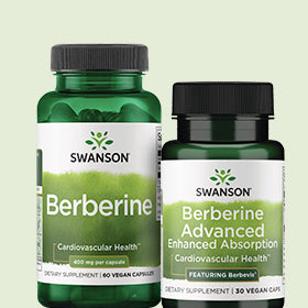 Two Swanson Berberine supplements on a light green background