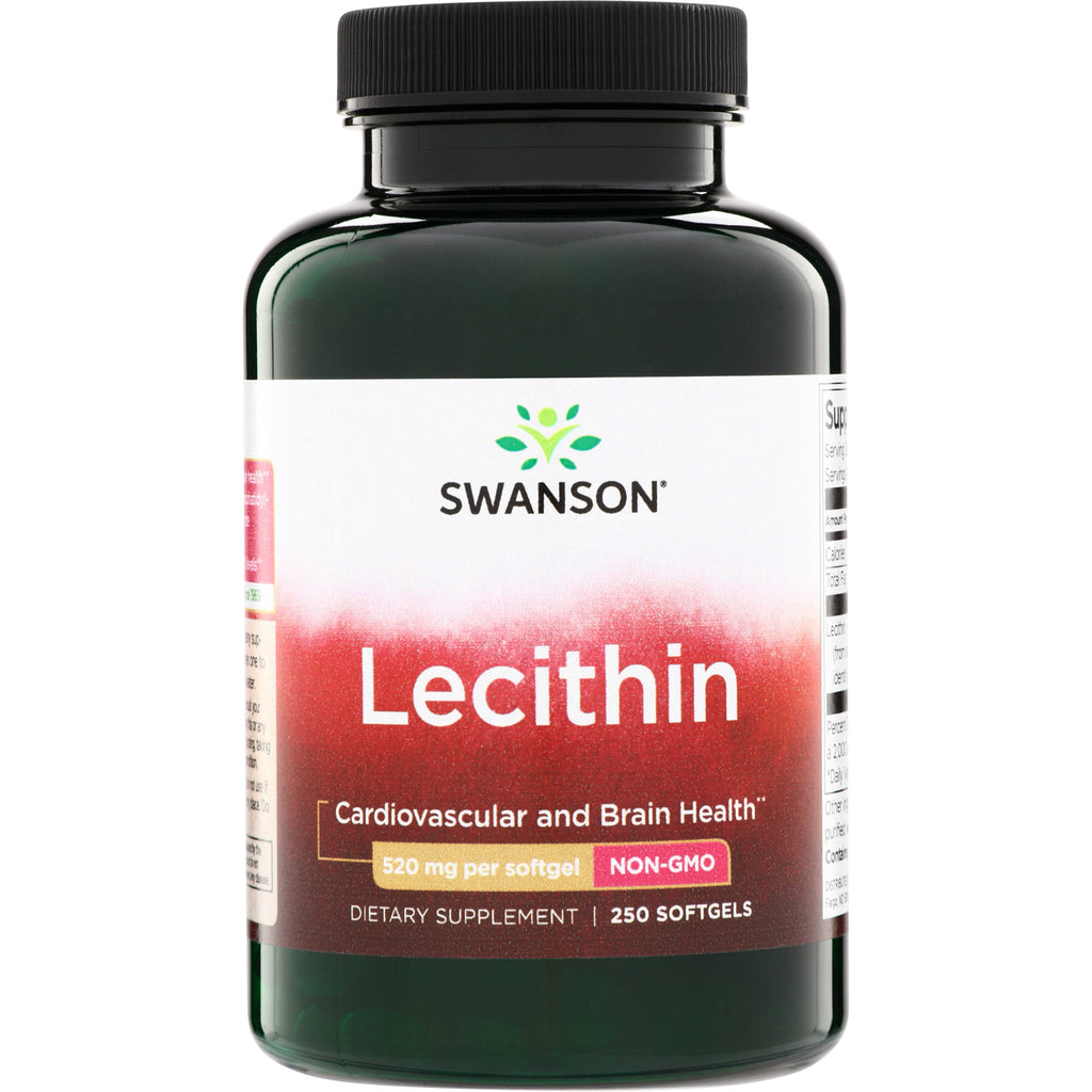 SW1529 | Swanson Lecithin 520 mg per softgel, Non-GMO, 250 softgels bottle front - Thumbnail