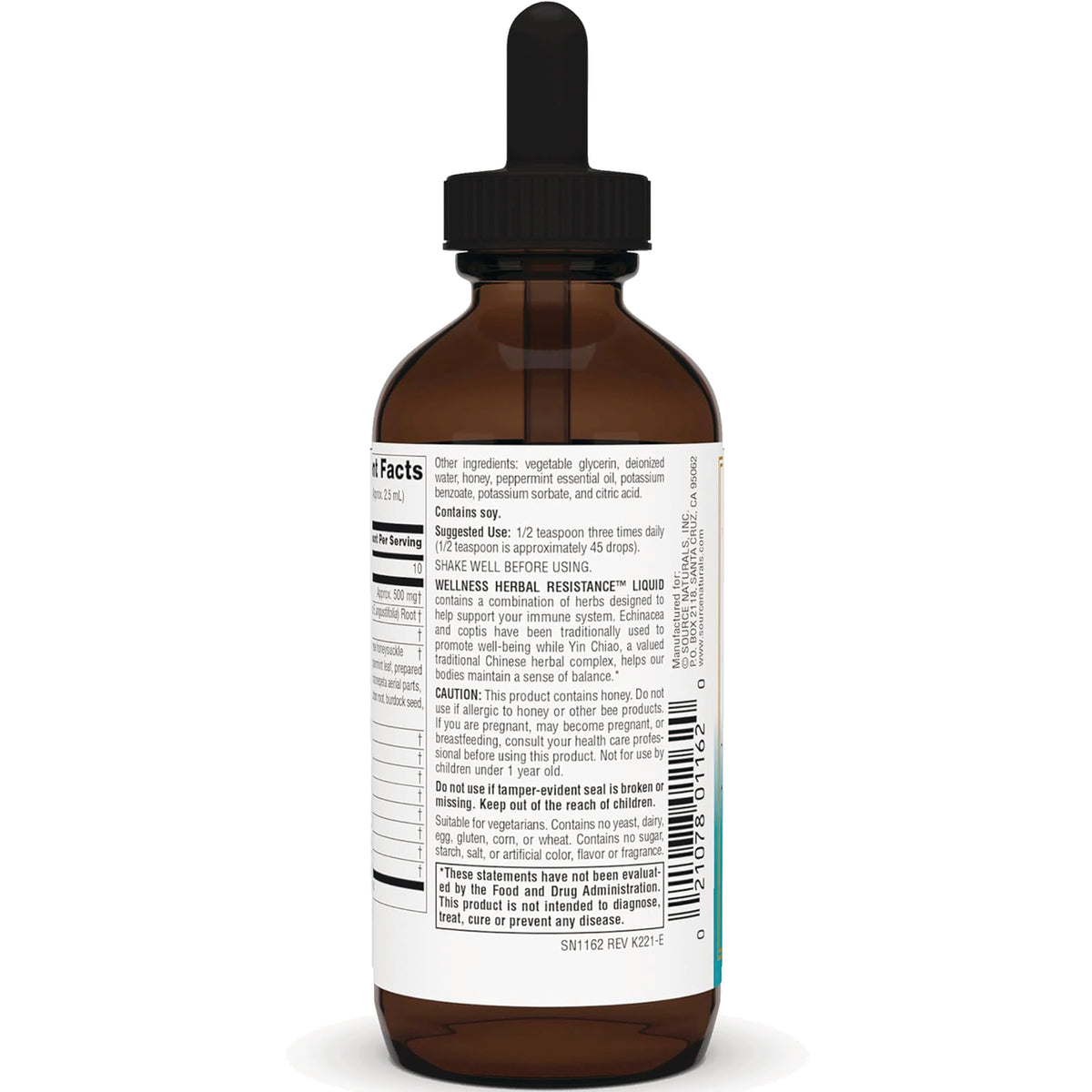 SN275 | Back label with Supplement Facts, ingredients, suggested use, caution, and barcode