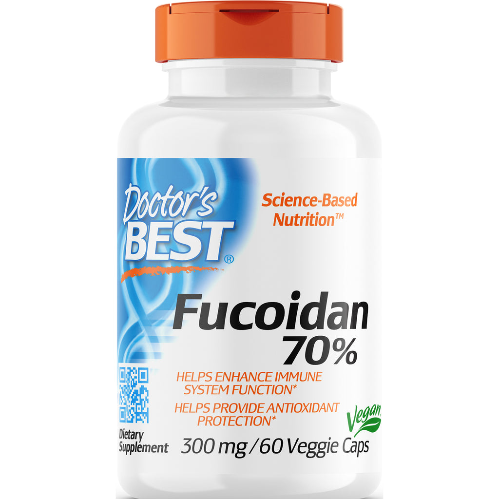 DB109 | Doctor's Best Fucoidan 70% white supplement bottle front label, 300 mg 60 Veggie Caps, Vegan - Thumbnail
