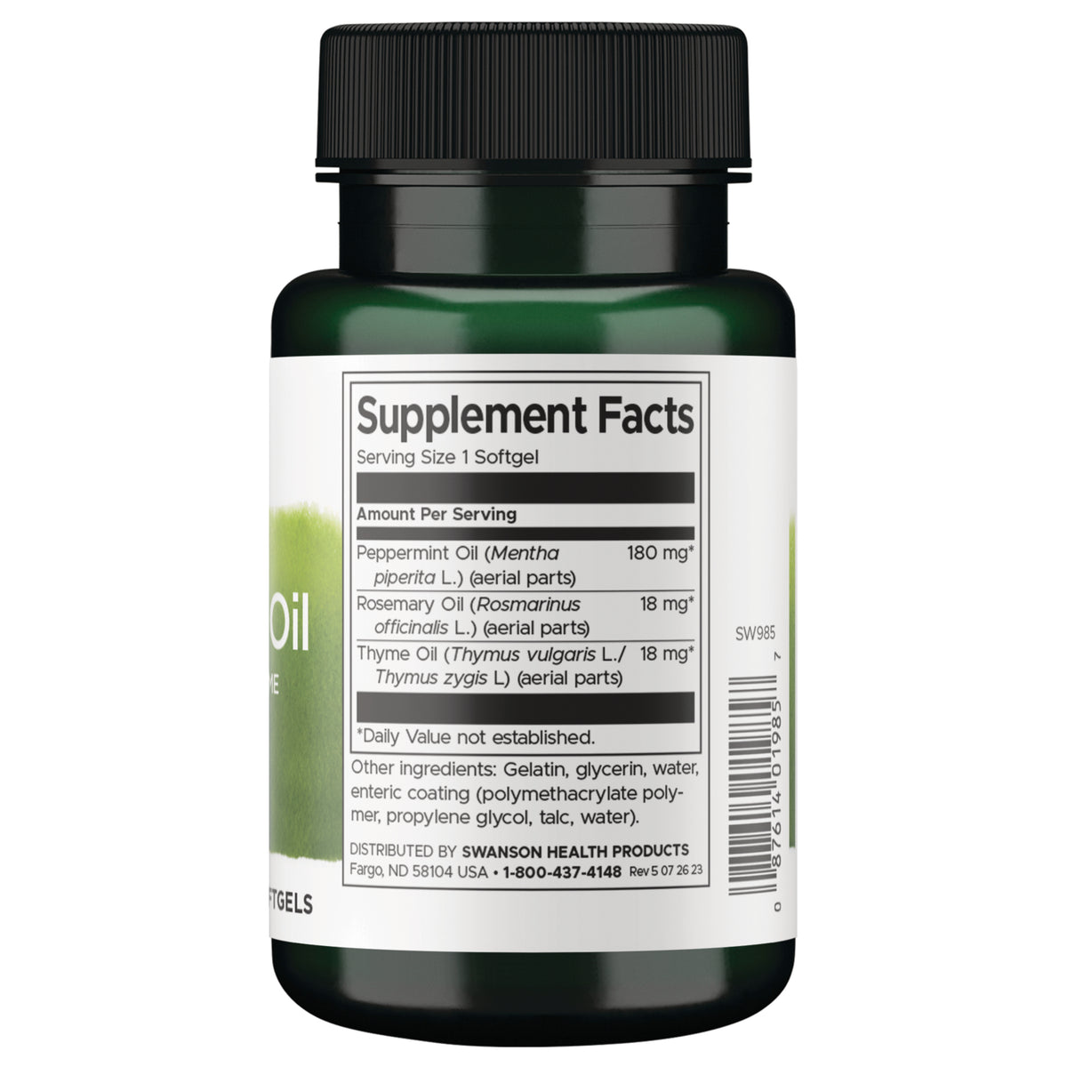 SW985 | Back label with supplement facts and serving information