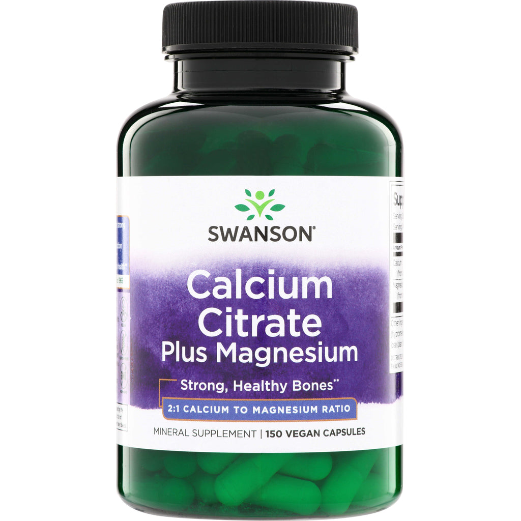 SW180 | Swanson Calcium Citrate Plus Magnesium bottle, 150 vegan capsules, 2:1 calcium to magnesium ratio - Thumbnail