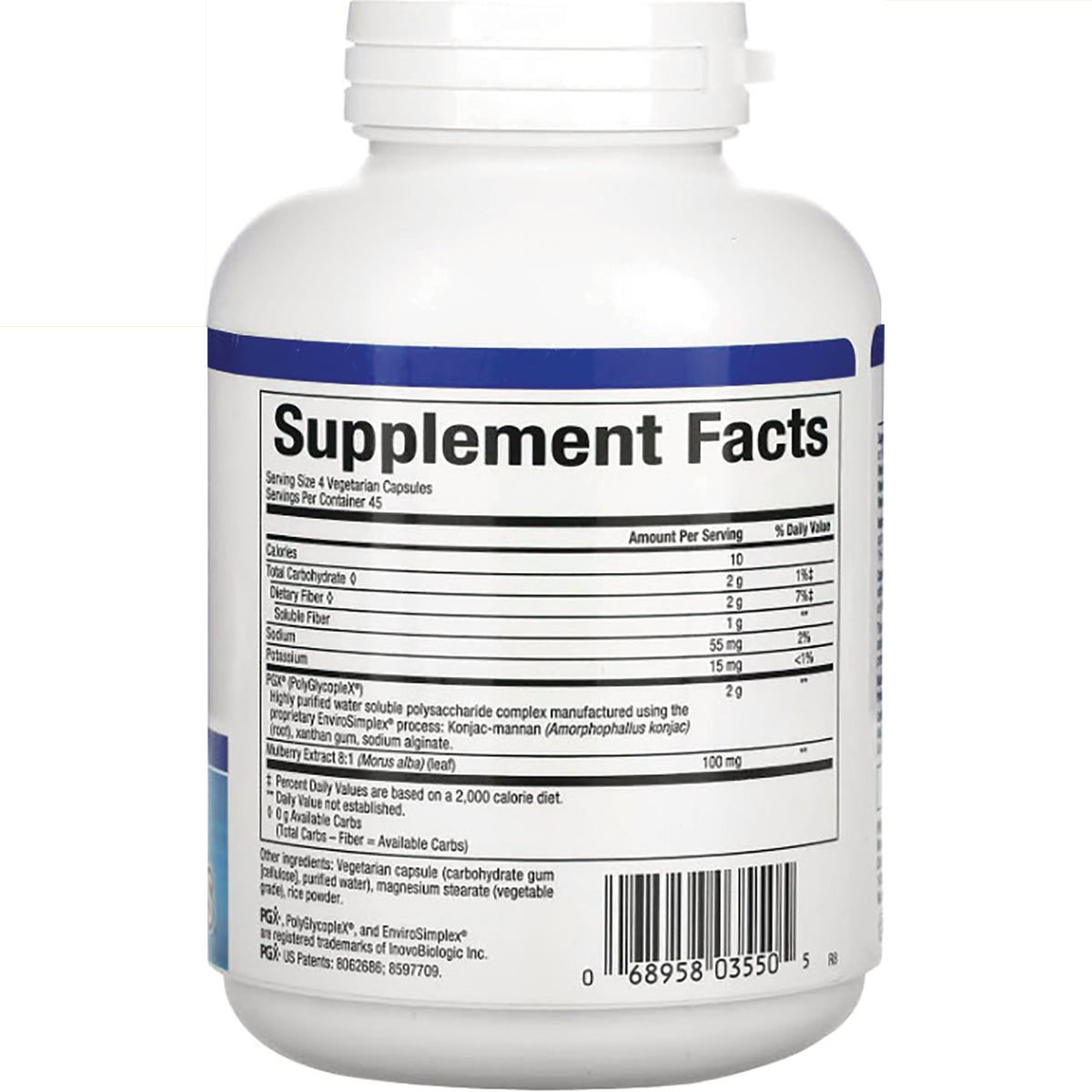 NFC035 | back of white supplement bottle showing Supplement Facts label and barcode