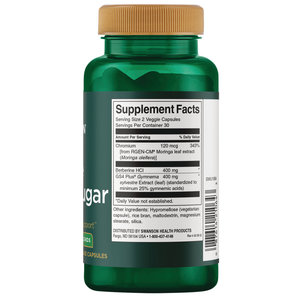 SWU1064 | Back label with Supplement Facts for veggie capsules, showing Chromium 120 mcg and Berberine HCl 400 mg - Thumbnail