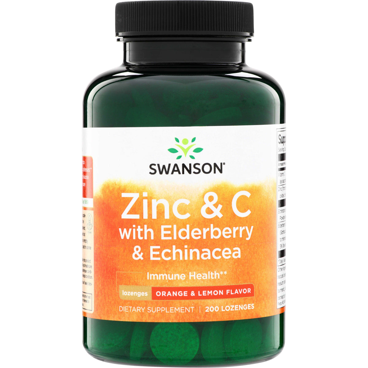SW1791 | Swanson Zinc & C lozenges with elderberry and echinacea, orange & lemon flavor, 200 lozenges