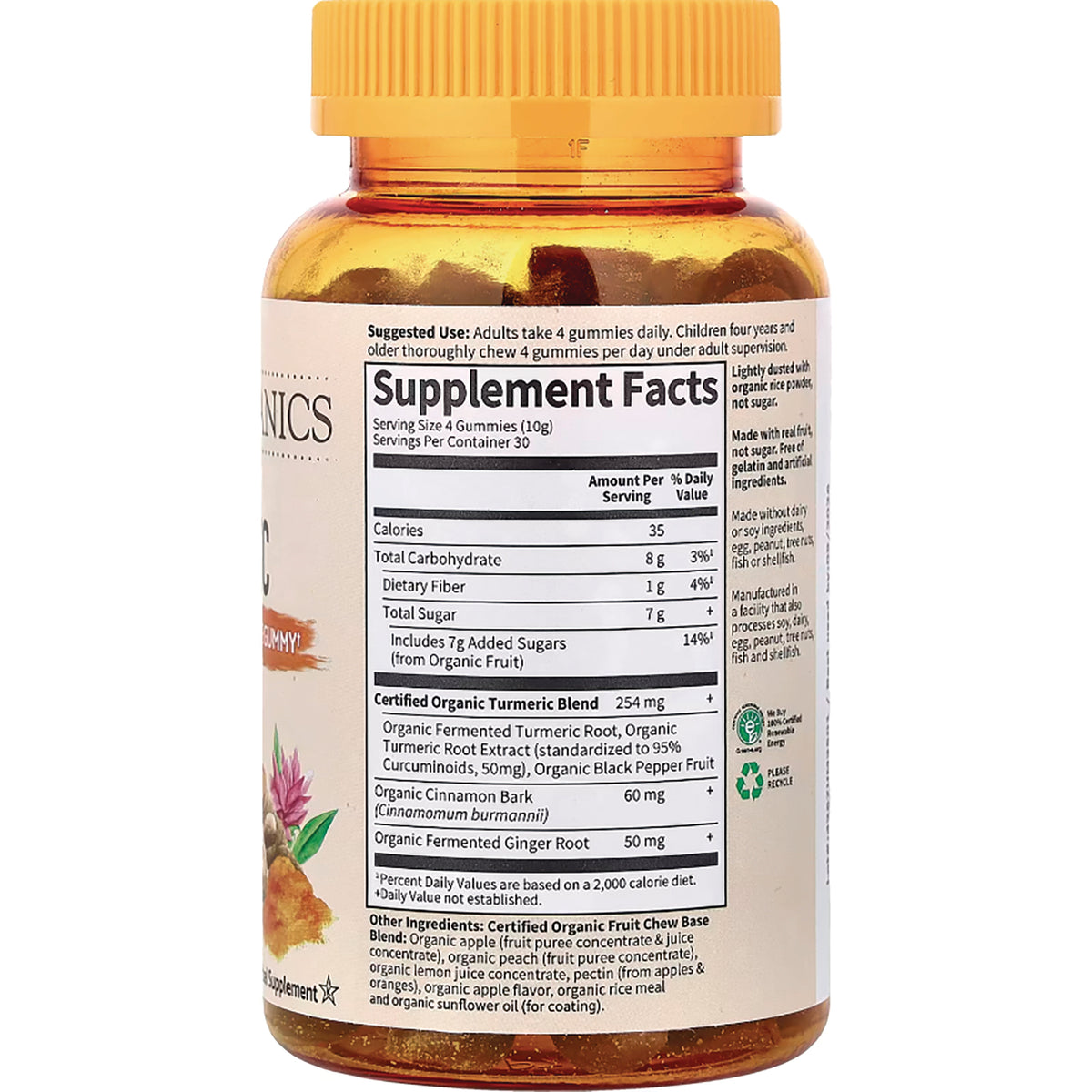GLF342 | Back of amber supplement bottle showing Supplement Facts panel and ingredients list