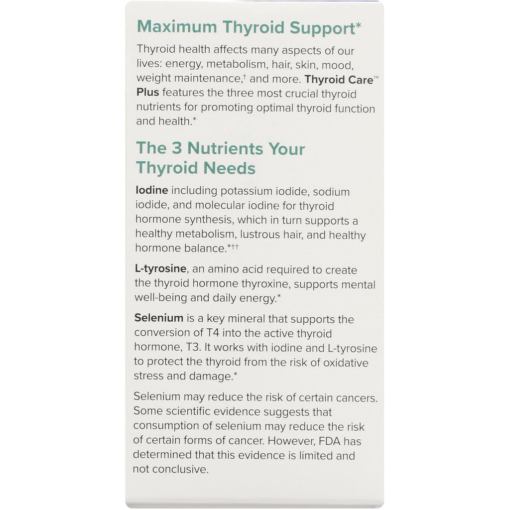 EUR059 | back panel describing maximum thyroid support and the three nutrients iodine, L-tyrosine, and selenium - Thumbnail